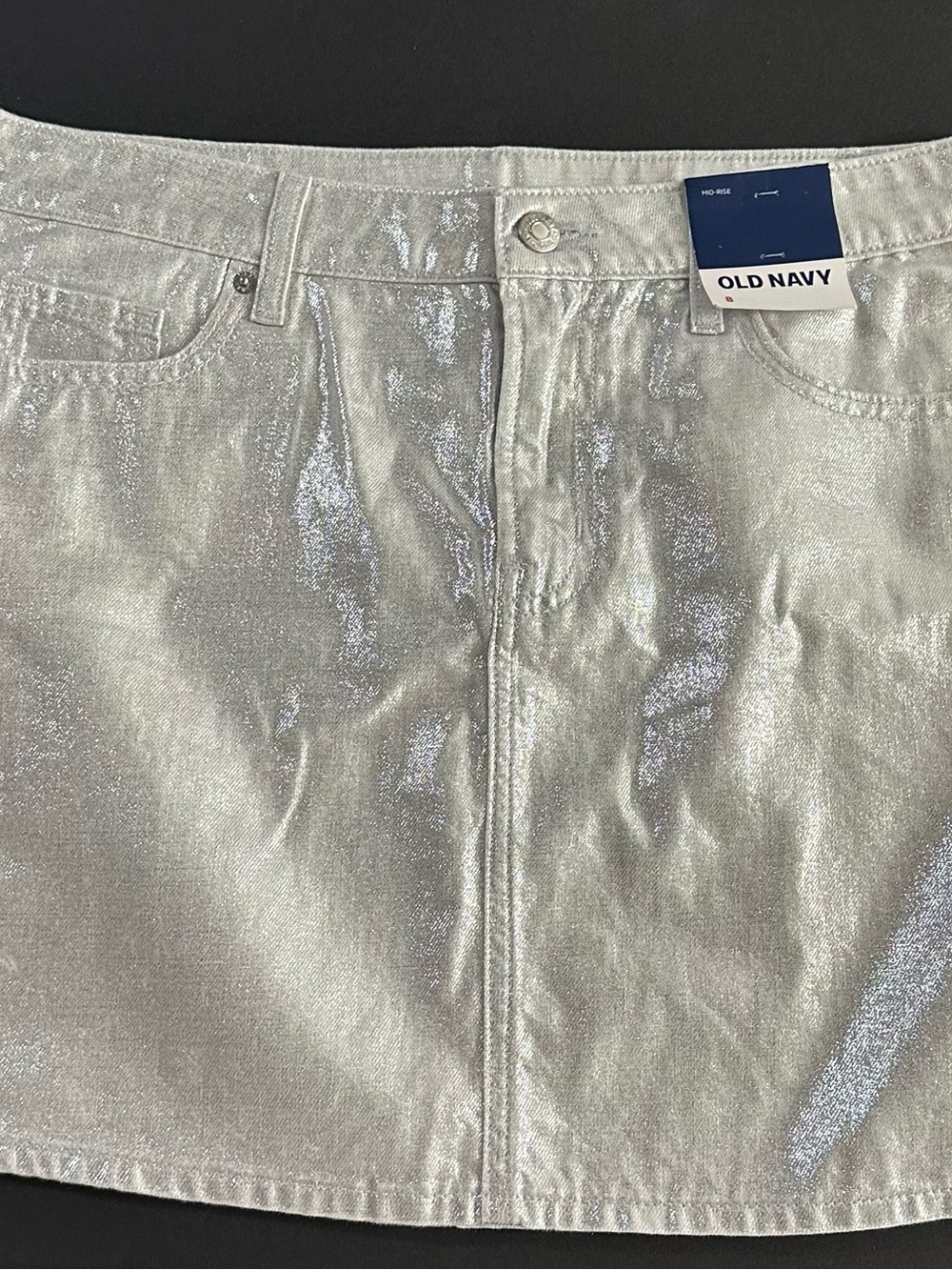 Old Navy Metallic Silver High-Rise Jeans Skirt Size 8 NWT